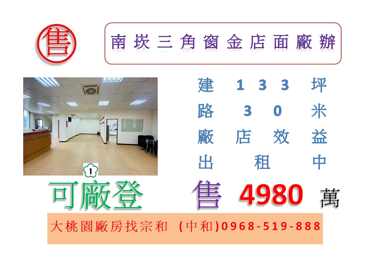 南崁三角窗金店面廠辦